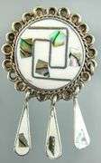 Sterling Silver Zuni Brooch / Pendant with abalone and triple droplets.