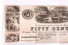 1841 United States Bank Notes. 50 Cents and 5 Cents. Darlington, Maryland.