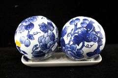 Churchill "Willow" Made in Japan Ceramic Tray - and - Blue on White Chinoiserie Ceramic Balls