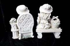 Girls with Flowers on a Bench Composition Figurines - Pair - Approx. 17 x 10 x 9 each