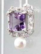 Amethyst (tested), Genuine Pearl, and Sterling Silver Earrings.