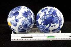 Churchill "Willow" Made in Japan Ceramic Tray - and - Blue on White Chinoiserie Ceramic Balls