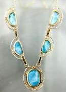 14 KT Gold Necklace set with Larimar blue stones, 18"