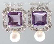 Amethyst (tested), Genuine Pearl, and Sterling Silver Earrings.