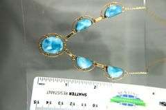 14 KT Gold Necklace set with Larimar blue stones, 18"