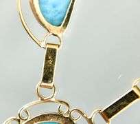 14 KT Gold Necklace set with Larimar blue stones, 18"