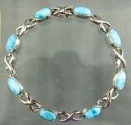 Sterling Silver Bracelet with Larimar stations, 8"
