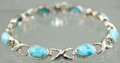 Sterling Silver Bracelet with Larimar stations, 8"