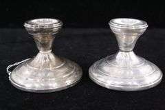 Sterling Silver Reinforced with Cement Candle Holder - Pair.
