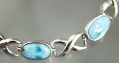 Sterling Silver Bracelet with Larimar stations, 8"