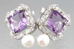 Amethyst (tested), Genuine Pearl, and Sterling Silver Earrings.