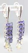 Tanzanite (tested), Opal,  and Sterling Silver Earrings.