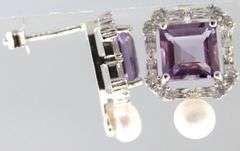 Amethyst (tested), Genuine Pearl, and Sterling Silver Earrings.