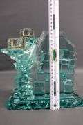 Signed - Yehuda Parmat UDA Israeli Stacked Art Glass Sculptural Candleholder.  9x10
