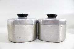 Vintage Kromex Made in USA Atomic Age Metal Canisters with Lids