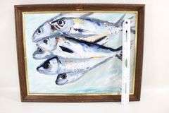 Acrylic on Canvas.  Fish.  Signed.  14x18.