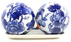 Churchill "Willow" Made in Japan Ceramic Tray - and - Blue on White Chinoiserie Ceramic Balls