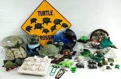 Turtle Collectibles:  Turtle Crossing Sign, Snow Globe, Glass / Ceramic Figurines, Tic Tac Toe Game & More.
