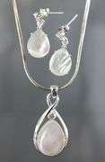 Sterling Silver Necklace and Earring set with Mother of Pearl and white Topaz (tested), in a gift box.