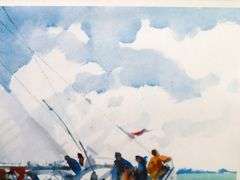Anna Simons "The Racing Yacht" limited edition signed print  95/200, framed 17" x 27"
