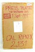 Cal Ripken Memorabilia Includes - Press Plate from The Baltimore Sun Sept.7 1995, Signed Pencil Drawing 1867 of 2131, Large Framed "First Hit" 1981 and more