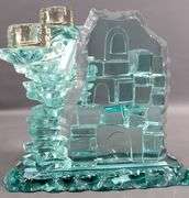 Signed - Yehuda Parmat UDA Israeli Stacked Art Glass Sculptural Candleholder.  9x10