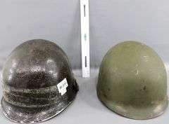 Antique World War II / Korean War Eras Steel Metal Military Combat Helmets - Believed to be