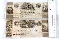 1841 United States Bank Notes. 50 Cents and 5 Cents. Darlington, Maryland.