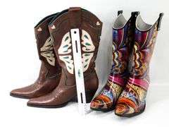 Tooled Leather Western Boots Size 8.5M - and - Composition Rubber Western Boots Size 8