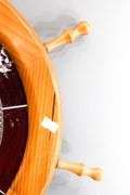 Stained Glass Sailing Ship Centerpiece in Wooden Ship's Wheel Frame - 21" Dia