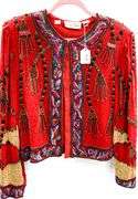 Vintage Laurence Kazar New York Beaded Sequin Cropped Evening Trophy Jacket.  100% Silk Lining -  Size Large