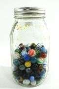 Vintage Glass Marbles in Ball Glass Jar.