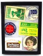 Vintage Advertising Pocket Mirrors in Shadow Box Display - "John Deere" and "Dr. Pepper" and "White House Coffee" and More