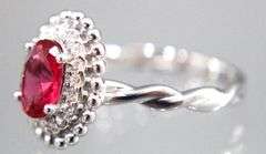 Sterling Silver 1.50 ct lab grown Ruby and Diamond Ring, size 7, see appraisal.