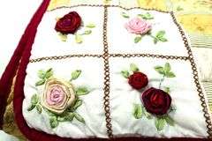 Beautiful Floral / Rose Embroidered Quilt.  90x88