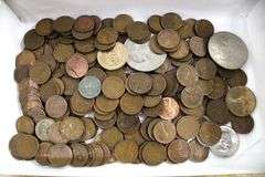 Coin Collection . Includes 300 Copper Wheat pennies , , "V" Nickels , Susan B Anthony , "GOLD" and 1976 IKE Dollars ,