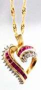 14KT Gold, Diamond, and Ruby (both tested) Pendant and 14KT Gold Necklace.  7gtw.
