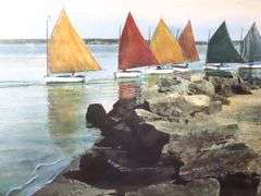 "The Rainbow Fleet, Nantucket" by H. Marshall Gardiner Circa 1930 print, framed 24" x 30"