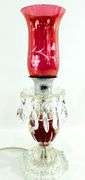 Antique Cranberry Cut to Clear Bohemian Glass Buffet Lamp - 16 x 7