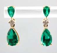 10KT Gold, Diamond, and Emerald (both tested) Earrings.