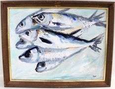 Acrylic on Canvas.  Fish.  Signed.  14x18.