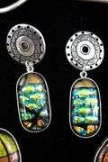 Barbie Koncher Signed Sterling Silver 'Popsicle" Dichroic Glass Necklace with a $400 Tag, and  Matching Earrings.  One in need of a Post.