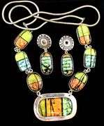 Barbie Koncher Signed Sterling Silver 'Popsicle" Dichroic Glass Necklace with a $400 Tag, and  Matching Earrings.  One in need of a Post.