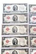 1928 Red Seal $2 United States Notes. Mixed Series.  Marked 'Low Grade Circulated'. 20 items