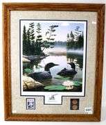 "Boundary Waters" Limited Edition Print by Leo Stans 1990, Centerpiece for 1990 National Parks Series $8.00 Stamp, and Earth Day 1990 Coins - Gallery Style Display - 25 x 21
