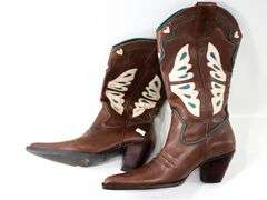Tooled Leather Western Boots Size 8.5M - and - Composition Rubber Western Boots Size 8