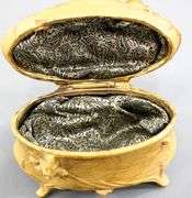 Gilded cast metal vintage pin cushion and lined Trinket Box.