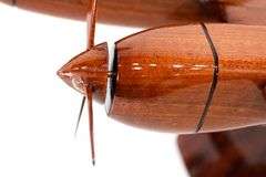 Mahogany (Believed to be) Wood P-38 Lightning WWII Fighter Twin-Boom, Twin-Engine Desktop Model Airplane