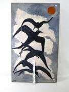 Zik "Black Seagulls" original oil painting, framed 40" x 24"