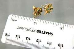 10 KT Gold Emerald studded clover Earrings.  Not marked, tests as 10K, Please Preview for Confirmation